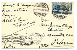 1925 COLONIE ITALIANE ERITREA AGODRAT 0,25 MICHETTI +0,15 LEONI SU CARTOLINA COMMISSSARIO REGINALE DEL BARCA OSPEDALE AR - Eritrea