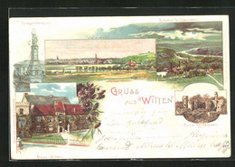 Lithographie Witten, Haus Witten, Ruine Hardenstein, Kriegerdenkmal - Witten