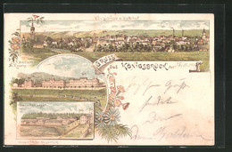 Lithographie Königsbrück, Artillerie-Kaserne, Baracken-Lager, Ortsansicht - Koenigsbrueck