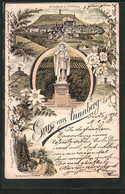 Lithographie Annaberg / Erzgebirge, Herzog Georg D. Bärtigen Denkmal, Rundgang Um D. Pöhlberg, Gesamtansicht - Poehl