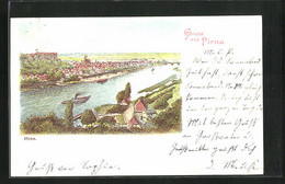 AK Pirna, Ortspartie Mit Fluss - Pirna