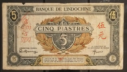 Indochine Indochina Vietnam Viet Nam Laos Cambodia 5 Piastres VF Banknote Note 1942-45 - Pick # 61 / 02 Photos - Indochine