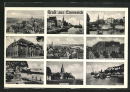 AK Emmerich A. Rhein, Postamt, Hafen, Kriegerdenkmal - Emmerich