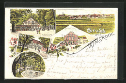 Lithographie Walsrode, Bahnhofs-Hotel, Müllers Hotel Zum Kronprinzen, Gasthaus Eckernworth - Walsrode