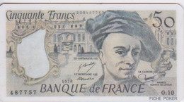 BILLET 50 FRANCS BANQUE DE FRANCE QUENTIN DE LA TOUR - Plaque De Jeu Ou Fiche Poker Plastique - Autres & Non Classés