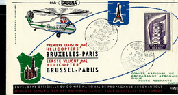 Env. (E) ; 1* Vol Hélicoptère  BRUXELLES - PARIS 03/03/1957 - Cartas & Documentos