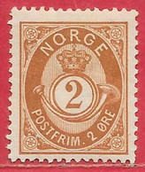 Norvège N°36 2ö Jaune-brun 1883-90 * - Ungebraucht