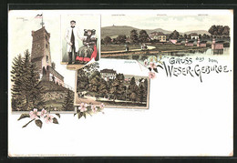 Lithographie Rinteln, Klippenturm, Luhdener Klippen, Hirschkuppe, Messingegge, Arensburg - Rinteln