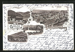 Lithographie St. Andreasberg / Harz, Oderhaus, Teichanlagen, Hotel Und Ortspanorama - St. Andreasberg