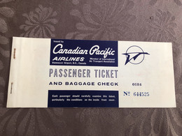 BILLET AVION CANADIAN PACIFIC AIRLINES 1963 / WINNIPEG - MONTREAL - PRESTWICK - Welt