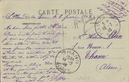 Alsace Reconquise, CP Du Plan De La Tour Pour Thann Alsace (T 200) Le 14/2/18 En Franchise + Cachet Contrôle Postal - Autres & Non Classés