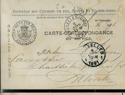 Doc Des Chemins De Fer  Obl. BRUXELLES (MIDI)  08/06/1891 - Portofreiheit