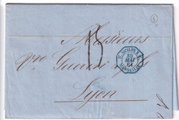 1861 - SUPERBE ENTREE D.SICILES S.E. BLEU Par MARSEILLE ! LETTRE De NAPLES => LYON - Entry Postmarks