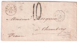 1861 - ETATS PONTIFICAUX -  ENTREE E.PONT 1. S.E. Par MARSEILLE ! ENVELOPPE De BRACCIANO => CHAMBERY - Marques D'entrées