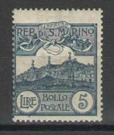 SAN MARINO 1903 CIFRA O VEDUTE 5 LIRE ARDESIA * GOMMA ORIGINALE - Ungebraucht