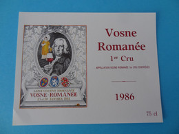 Etiquette Neuve Vosne Romanée 1er Cru 1986 St Vincent Tournante 1992 - Bourgogne