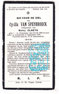 DP Curilla Van Speybroeck ° Grammene Deinze 1888 † Vinkt 1926 X Remy Claeys - Devotieprenten