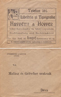 ENVELOPPE PUBLICITAIRE / ADVERTISING COVER : LIBRARIA Si TIPOGRAFIA HUSVÉTH & HOFFER - LUGOJ / BANAT (ah622) - Abarten Und Kuriositäten