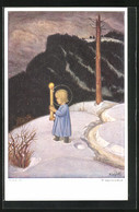 Künstler-AK Matthäus Schiestl: Wintermärchen, Christkind Mit Kerze In Kalter Winternacht - Schiestl, Matthaeus