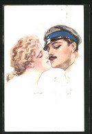 Künstler-AK Luis Usabal: Schönes Junge Frau Küsst Ihren Soldaten Leidenschaftlich - Usabal