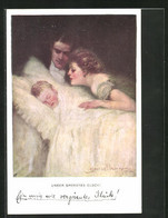 Künstler-AK Clarence F. Underwood: Unser Grösstes Glück!, Ehepaar Mit Schlafendem Kind - Underwood, Clarence F.