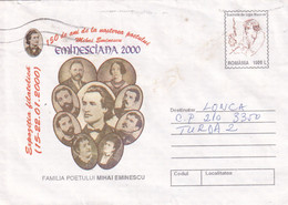 A9500-PHYLATELIC EXPO EMINESCIANA 2000,POET'S FAMILY MICHAEL EMINESCU, 2000 COVER STATIONERY ROMANIA - Schrijvers