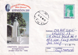 A9507-PHYLATELIC EXPO EMINESCIANA 2000,POET'S STATUE IN CONSTANTA ROMANIA, 1999 COVER STATIONERY ROMANIA - Schrijvers