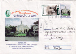 A9508-PHYLATELIC EXPO EMINESCIANA 2000,BOTOSANI CITY HALL,MURES 2000 COVER STATIONERY ROMANIA USED STAMP - Briefmarkenausstellungen