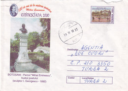 A9509-PHYLATELIC EXPO EMINESCIANA 2000,MICHAEL EMINESCU PARK BOTOSANI, PIATRA NEAMT 1999 COVER STATIONERY ROMANIA - Briefmarkenausstellungen