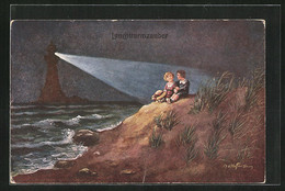 Künstler-AK Ad. Hoffmann: Leuchtturmzauber Am Strand - Hoffmann, Ad.