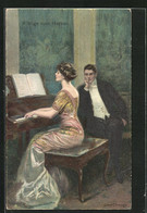 Künstler-AK Clarence F. Underwood: Klänge Zum Herzen, Mann Lauscht Dem Klavierspiel Seiner Liebsten - Underwood, Clarence F.
