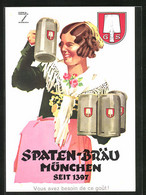 Künstler-AK Ludwig Hohlwein: Spaten-Bräu München, Seit 1397, Brauerei-Reklame, Junge Wirtin - Hohlwein, Ludwig