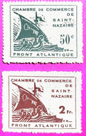 Paire Timbres De Guerre Saint Nazaire 8 Et 9 Signé BRUN De 1945 - War Stamps