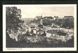 AK Burghausen A. D. S., Ortspartie Mit Schloss Und Kirche - Burghausen