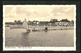 AK Dahme I. Holst., Blick Auf Den Strand Von Seeseite Her Mit Stegen Und Segelboot - Dahme