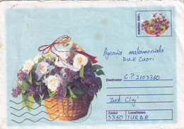 A9613- BOUQUET OF WHITE ROSES IN THE BASKET,CLUJ NAPOCA 2002 SENT TO TURDA, ROMANIA COVER STATIONERY - Rozen