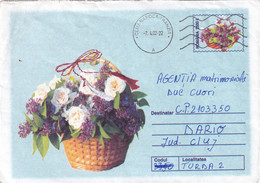 A9614- BOUQUET OF ROSES AND LILAC FLOWERS IN THE BASKET,CLUJ NAPOCA 2002 SENT TO TURDA, ROMANIA COVER STATIONERY - Roses