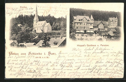 AK Schierke I. Harz, Hoppe`s Gasthaus Und Pension, Kirche - Schierke