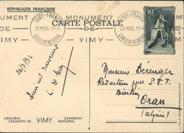 CP Entier Mémorial Canadien De Vimy Canadian Mémorial Pour Algérie Storch J1F Statue Dos Panorama CAD Vimy 1936 - Standard Postcards & Stamped On Demand (before 1995)