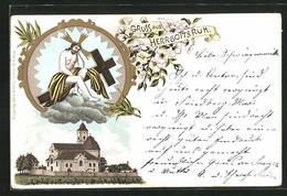 Lithographie Friedberg, Kirche Herrgottsruh, Jesus Mit Kreuz - Friedberg