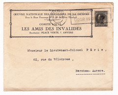 Lettre 1936 Oeuvre Nationale Des Invalides De Guerre Anvers Belgique Antwerpen Lieutenant Colonel Pâris WW1 - Brieven En Documenten