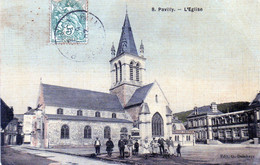 Pavilly. L'Eglise. (Animée, Carte Toilée) - Pavilly