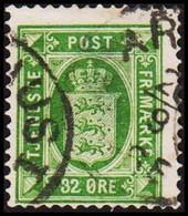 1875. Official. 32 Øre Green. Perf. 14x13½ Thin Spot (Michel D7YA) - JF421704 - Dienstzegels