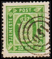 1875. Official. 32 Øre Green. Perf. 14x13½ With Variety Cancelled 150 Kjellerup (Michel D7YA) - JF421705 - Service