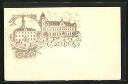 Lithographie Cottbus, Kaiserliches Postamt, Rathaus - Cottbus