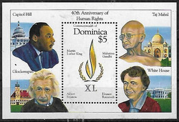 1998 Dominica Aniv. Derechos Humanos Personajes A. Einstein-Luther King-M. Gandhi-E. Roosevelt 1 Block Mint. - Dominica (1978-...)