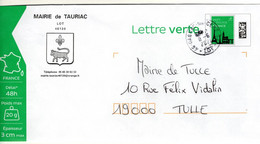 Entier Postal PAP Repiqué Privé Département Du Lot Mairie De Tauriac Blason Taureau Cachet Manuel Guichet Annexe Gagnac - PAP : Sovrastampe Private