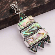 Neuf - Pendentif En Argent 925 Serti Nacre Paua Abalone Et Mystic Topaze Vert à Reflets Mauve - Pendentifs