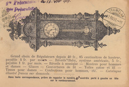 Carte Publicitaire Du Magasin Général Goldenberg à Genève, à Destination De Tramelan, Illustration : Horloge, 1899 - Tramelan