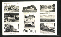 AK Husum, Storms Geburtshaus, Innenhafen Und Marktplatz - Husum